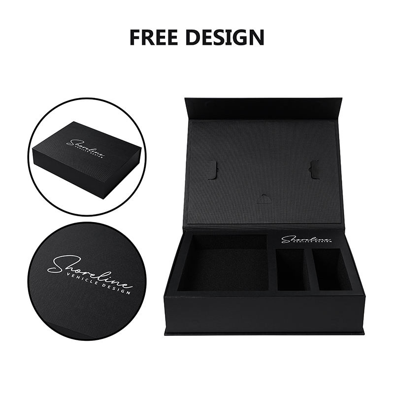  Custom Black Magnet Gift Box with White Stamping for Jewelry, Cosmetic, Electronic Products Packaging