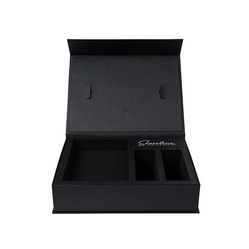  Custom Black Magnet Gift Box with White Stamping for Jewelry, Cosmetic, Electronic Products Packaging