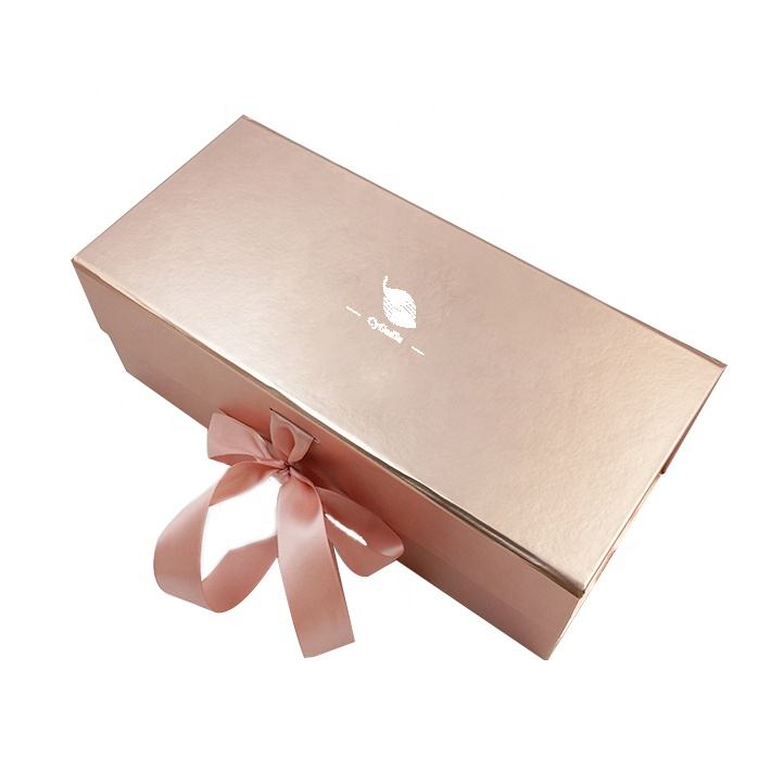  Custom Rose Gold Cardboard Hair Extension Gift Box with Ribbon Packaging
