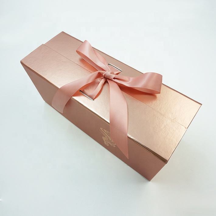  Custom Rose Gold Cardboard Hair Extension Gift Box with Ribbon Packaging