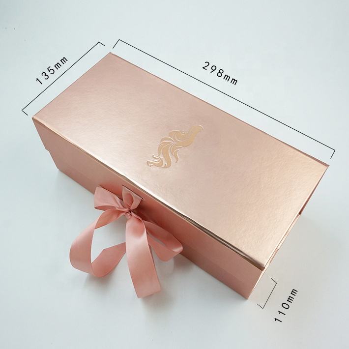  Custom Rose Gold Cardboard Hair Extension Gift Box with Ribbon Packaging