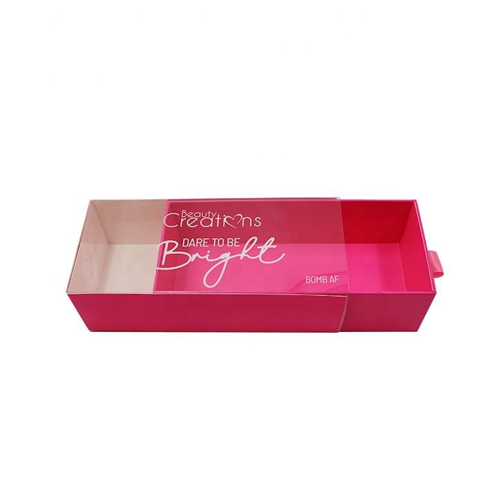  Customized Cardboard Pull-Out Drawer Box with Clear PVC Window for Paper Packaging