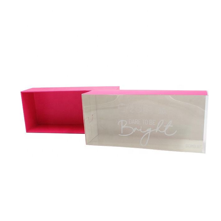 Customized Cardboard Pull-Out Drawer Box with Clear PVC Window for Paper Packaging