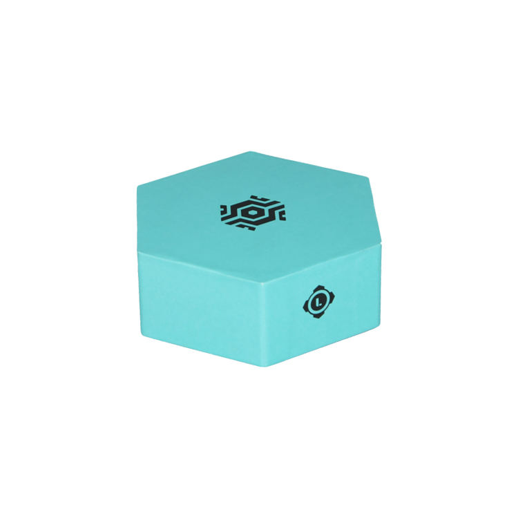  Customized Matte Blue Hexagonal Cardboard Box with Foam Tray for Jewelry Packaging
