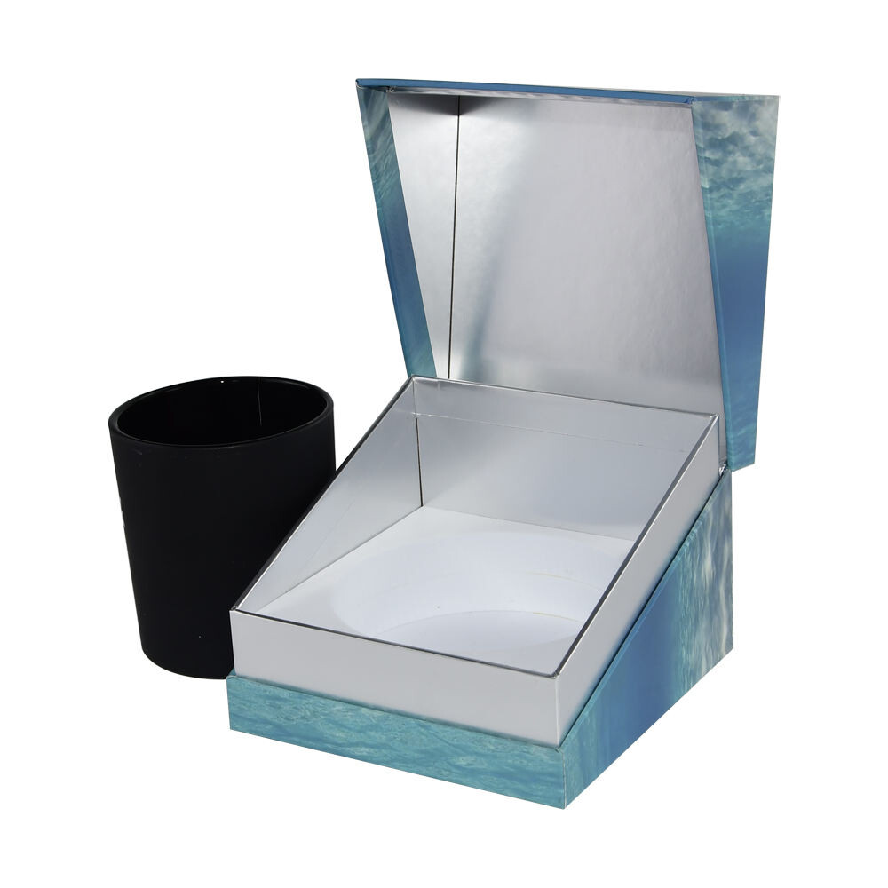  Wholesale Blue Matte Candle Clamshell Subscription Boxes with Flip Top & Silver Neck - Custom Wax Melt Packaging