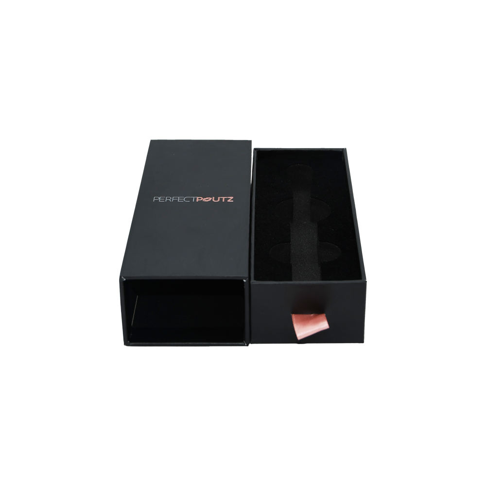  Luxury Custom Matt Black Hair Extension Storage Drawer Gift Box with Ribbon for Cosmetics