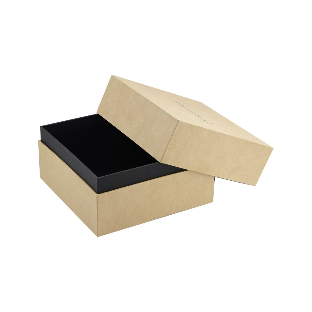 Custom Kraft Paper Wine Gift Box with Black Neck Lid Lift-Off Presentation Packaging