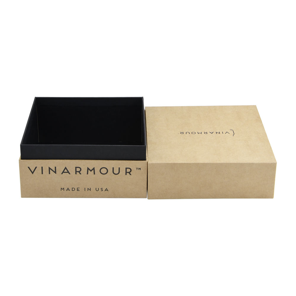  Custom Kraft Paper Wine Gift Box with Black Neck Lid Lift-Off Presentation Packaging
