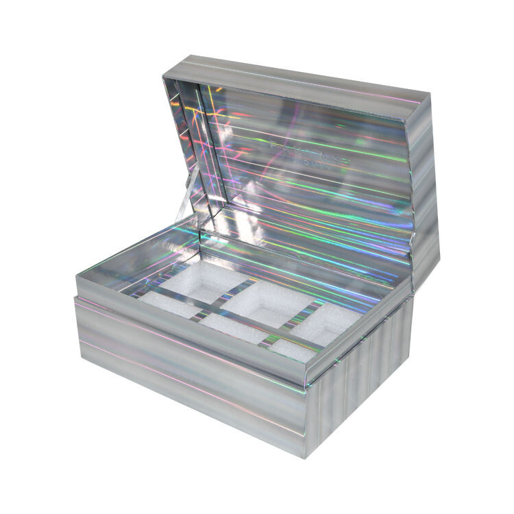  Custom Holographic Iridescent Glitter Box Packaging with Magnetic Closure and Laser Paper Reflection