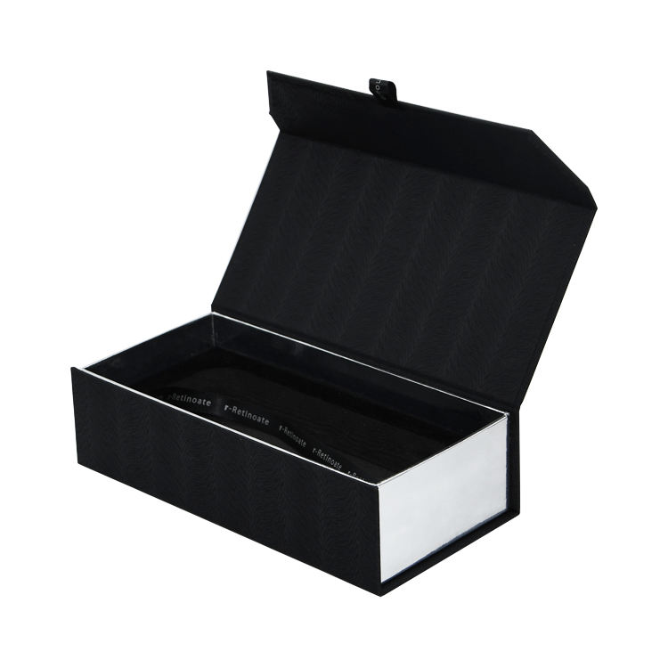  Customized Luxury Black Magnetic Closure Gift Box with Hot Foil Stamping Logo and Ribbon