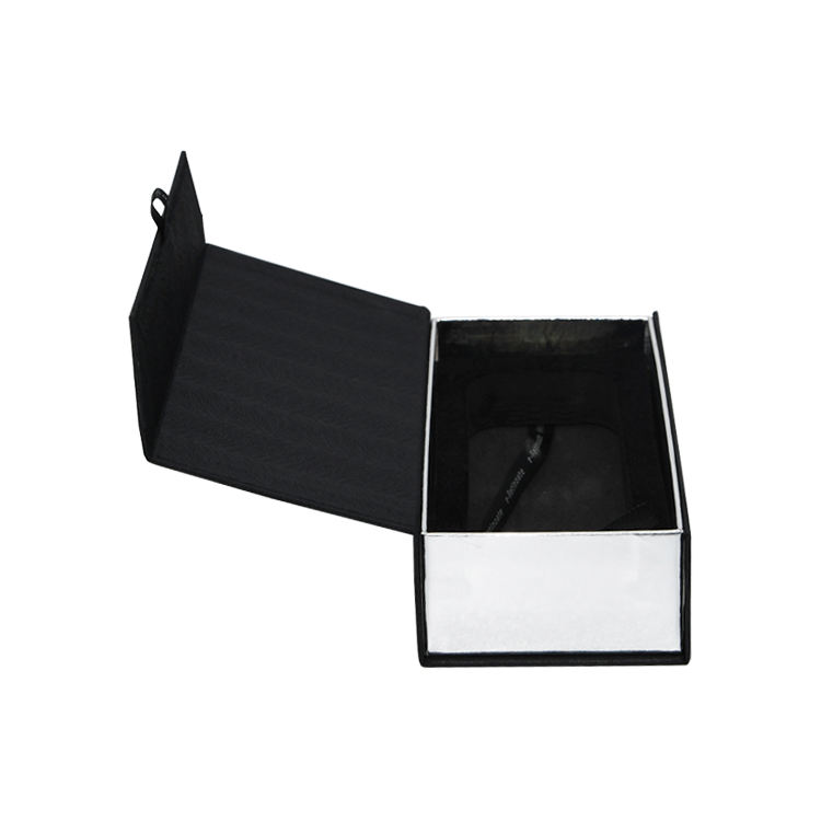  Customized Luxury Black Magnetic Closure Gift Box with Hot Foil Stamping Logo and Ribbon
