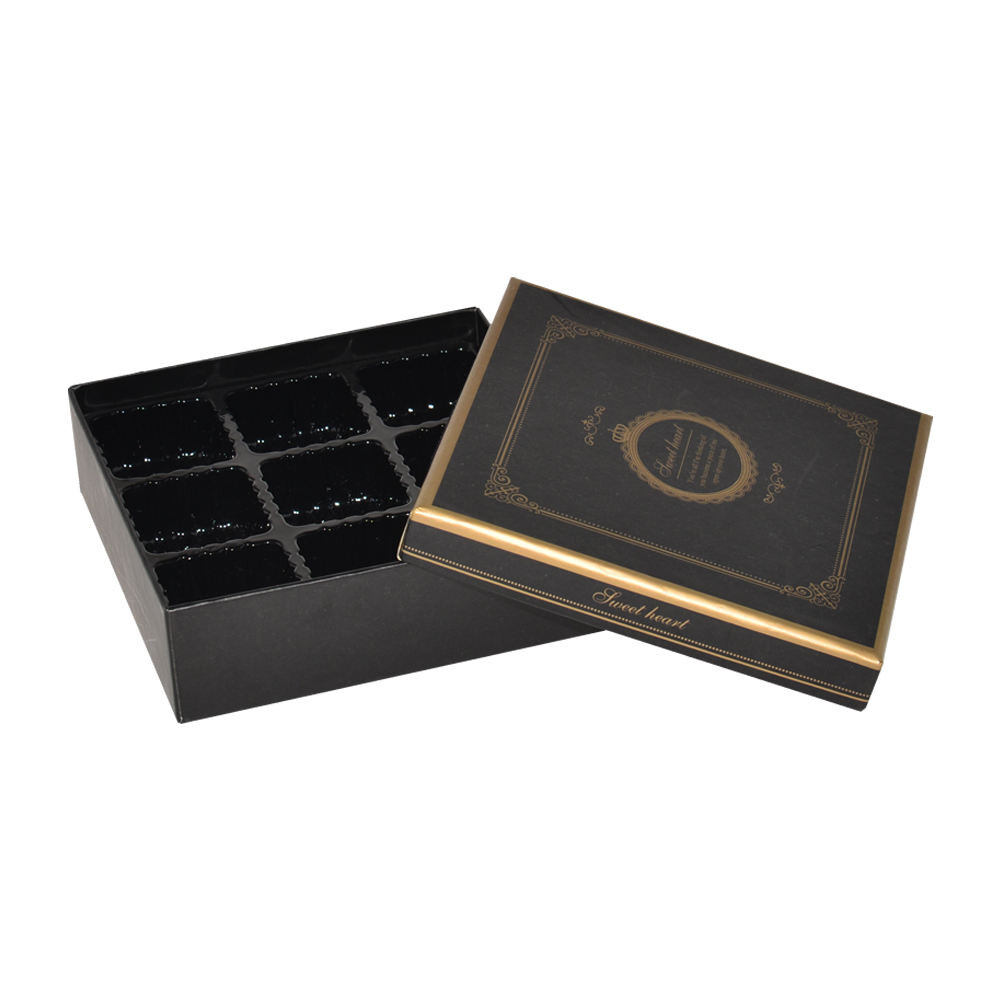  Wholesale Custom Luxury Gold Hot Stamping Logo Printing Black Rigid Boxes for Wedding Chocolates