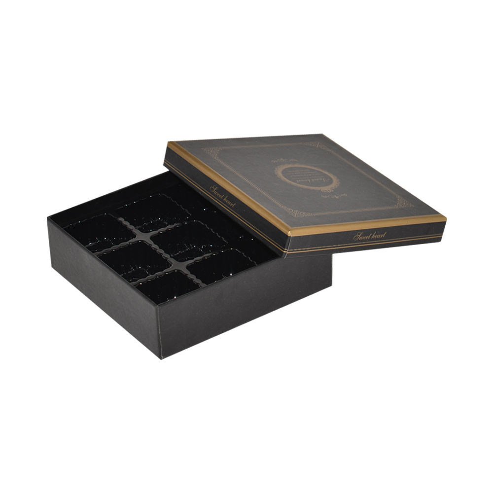  Wholesale Custom Luxury Gold Hot Stamping Logo Printing Black Rigid Boxes for Wedding Chocolates