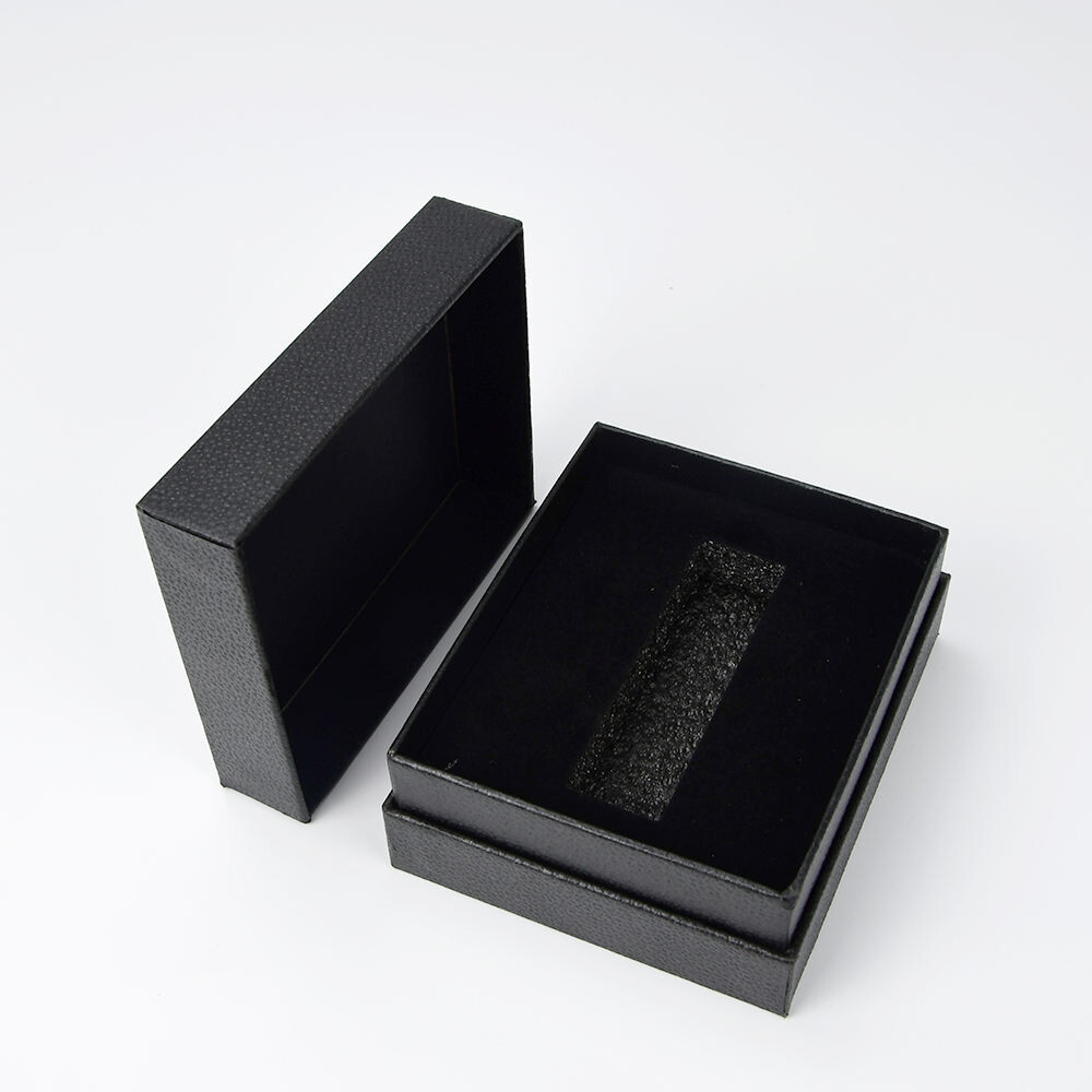  Wholesale Custom Black Lid & Base Luxury Textured Paper Lipstick Gift Box with Velvet Foam Insert