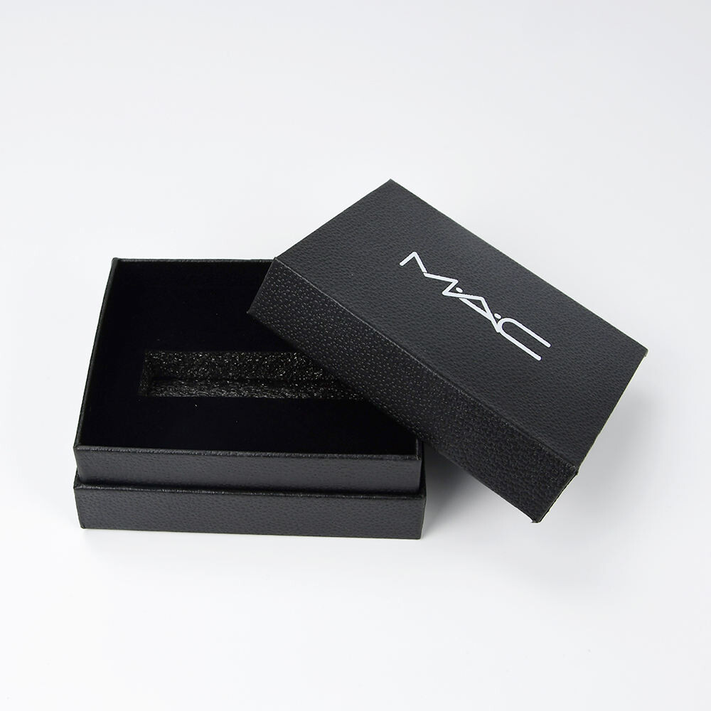  Wholesale Custom Black Lid & Base Luxury Textured Paper Lipstick Gift Box with Velvet Foam Insert
