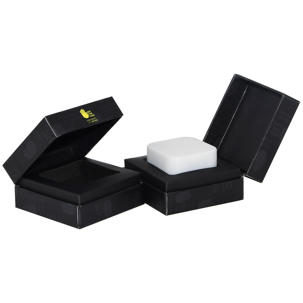 Custom Matte Black Clamshell Ring Cardboard Boxes for 5ml Square Glass Jars with Cardboard & Foam Holder
