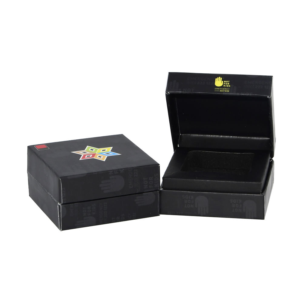  Custom Matte Black Clamshell Ring Cardboard Boxes for 5ml Square Glass Jars with Cardboard & Foam Holder