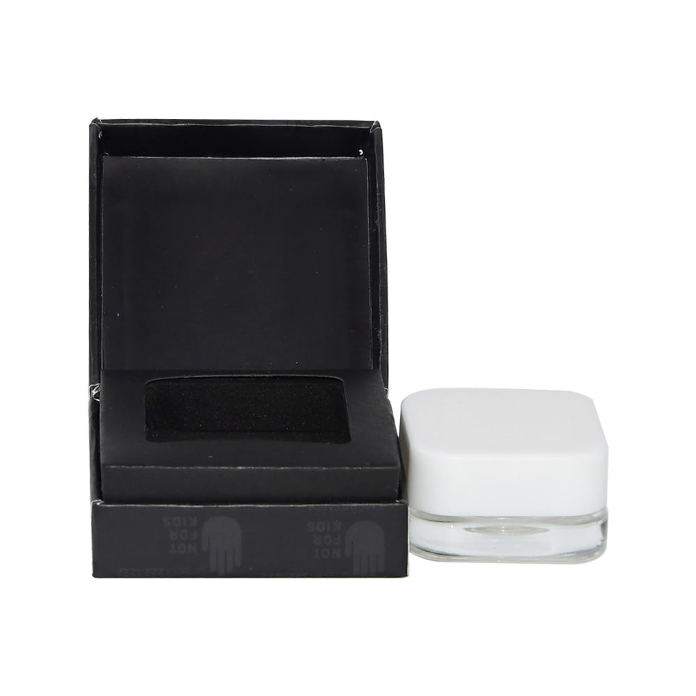  Custom Matte Black Clamshell Ring Cardboard Boxes for 5ml Square Glass Jars with Cardboard & Foam Holder