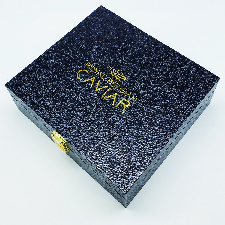  Custom Black Magnetic Lid Gift Box for Luxury Caviar 50gr/125gr Packaging