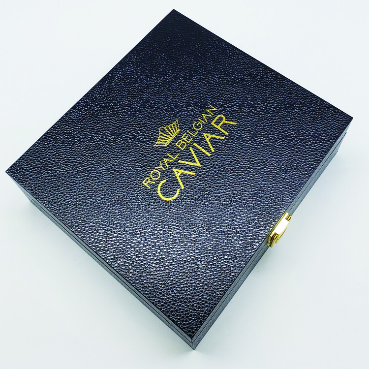  Custom Black Magnetic Lid Gift Box for Luxury Caviar 50gr/125gr Packaging