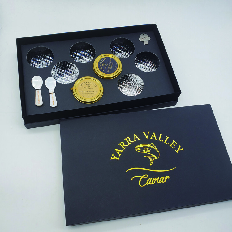  Luxury Caviar Gift Packaging in Black Box with Ice Gel Option - Shenzhen Kaijie Packaging