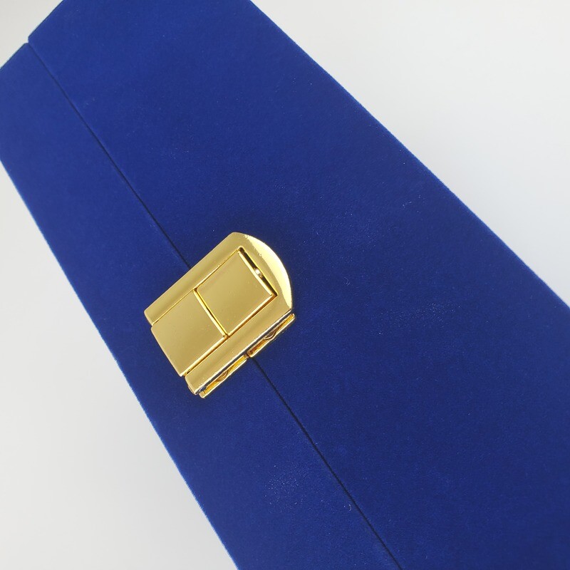  Custom Luxury Wooden Navy Blue Fabric Velvet Box with Gold Craft Display Packaging
