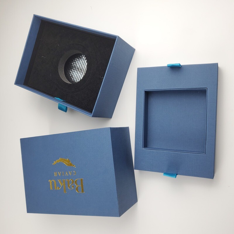  Custom Black Rigid Caviar 100g Box with Magnetic Closure Lids for Ice Pack Storage