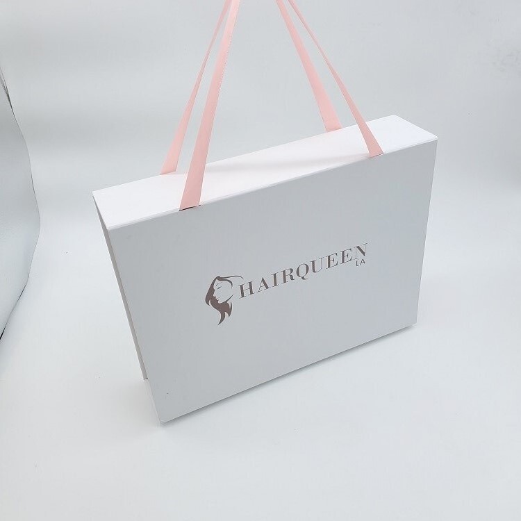 Custom pink packaging magnetic luxury folding gift box with ribbon