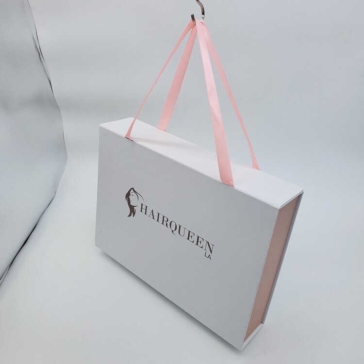 Custom pink packaging magnetic luxury folding gift box with ribbon