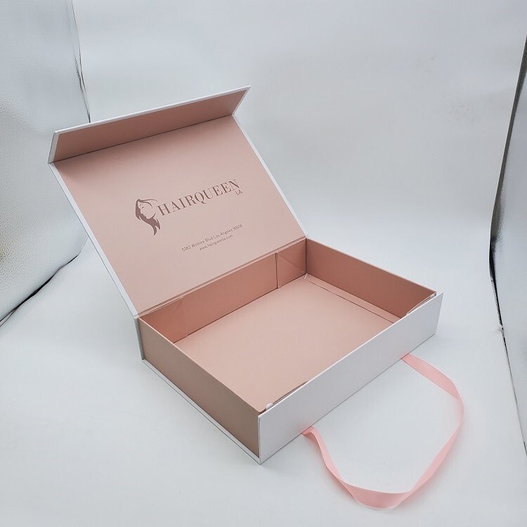 Custom pink packaging magnetic luxury folding gift box with ribbon