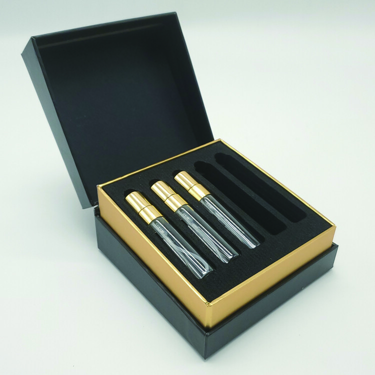  Customized Black Perfume Sample Gift Packaging Drawer Box with Foam Insert for Elegant Presentation
