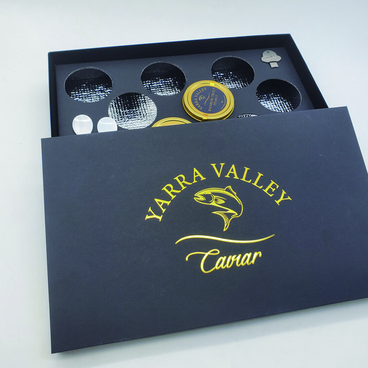  Custom Luxury Black Cardboard Gift Box for Caviar - 30/50gr, 125gr, 250gr Options