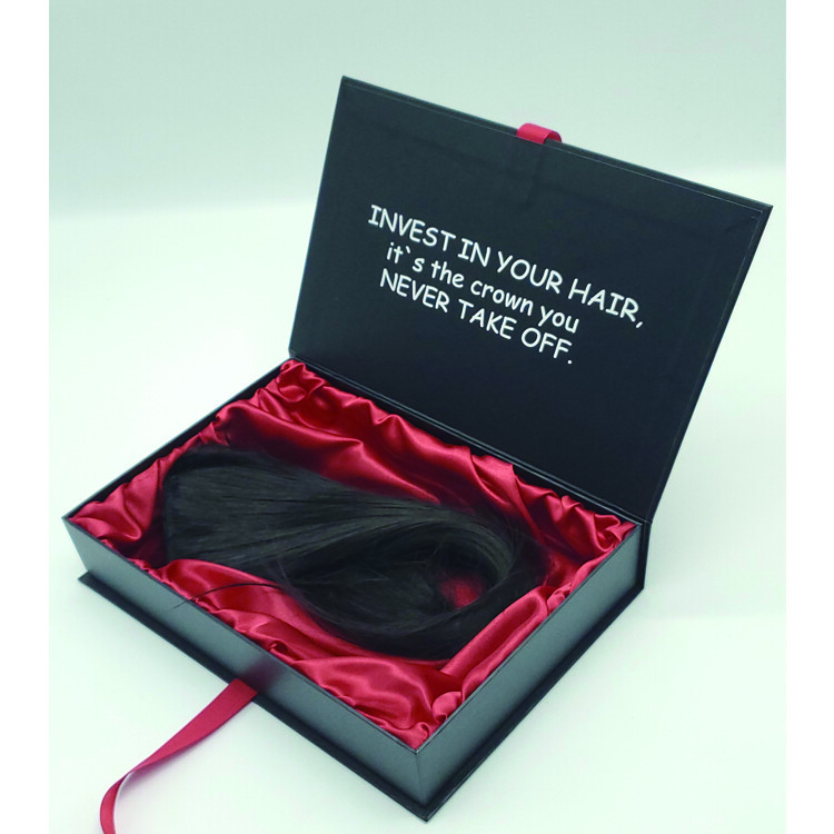  Custom Black Collapsible Magnetic Satin Lined Hair Boxes with Weave Packaging and Logo