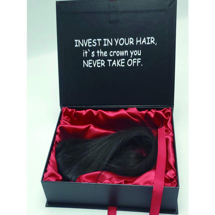  Custom Black Collapsible Magnetic Satin Lined Hair Boxes with Weave Packaging and Logo