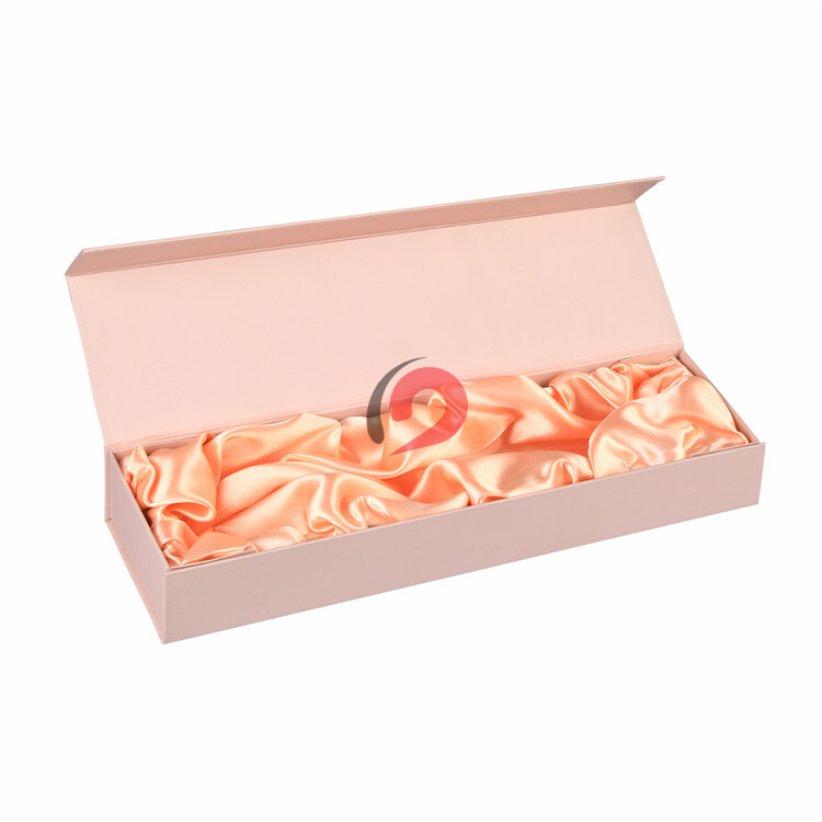custom luxury rigid cardboard magnetic hair extensions packaging pink gift box with satin