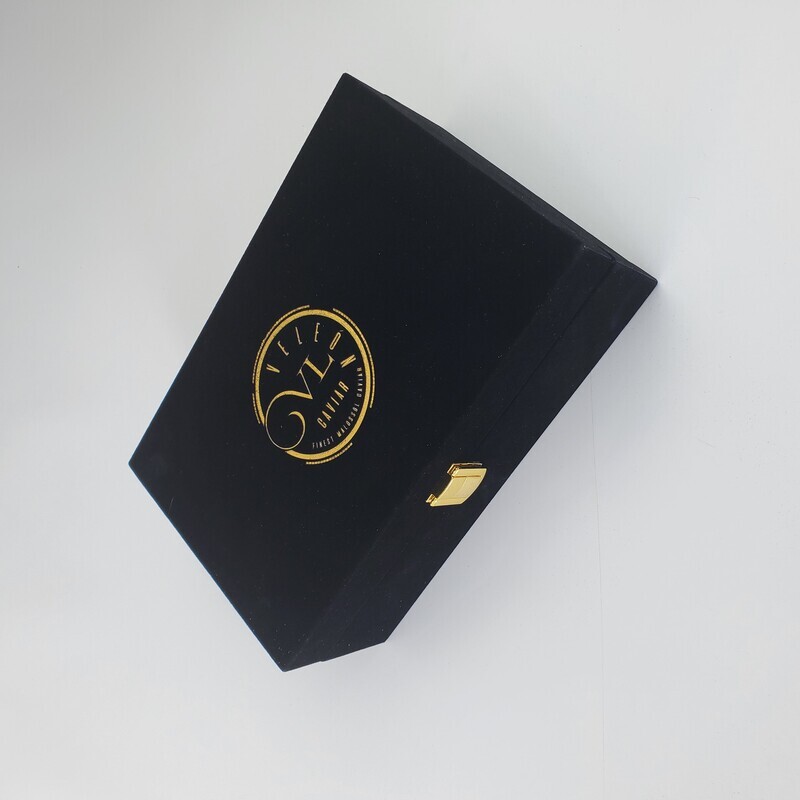  Custom Beige Wooden Display Packaging for Luxury Caviar Gift Box 125g