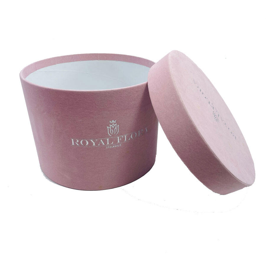  Custom Luxury Preserved Rose Velvet Box - Pink Cylinder Round Flower Packaging