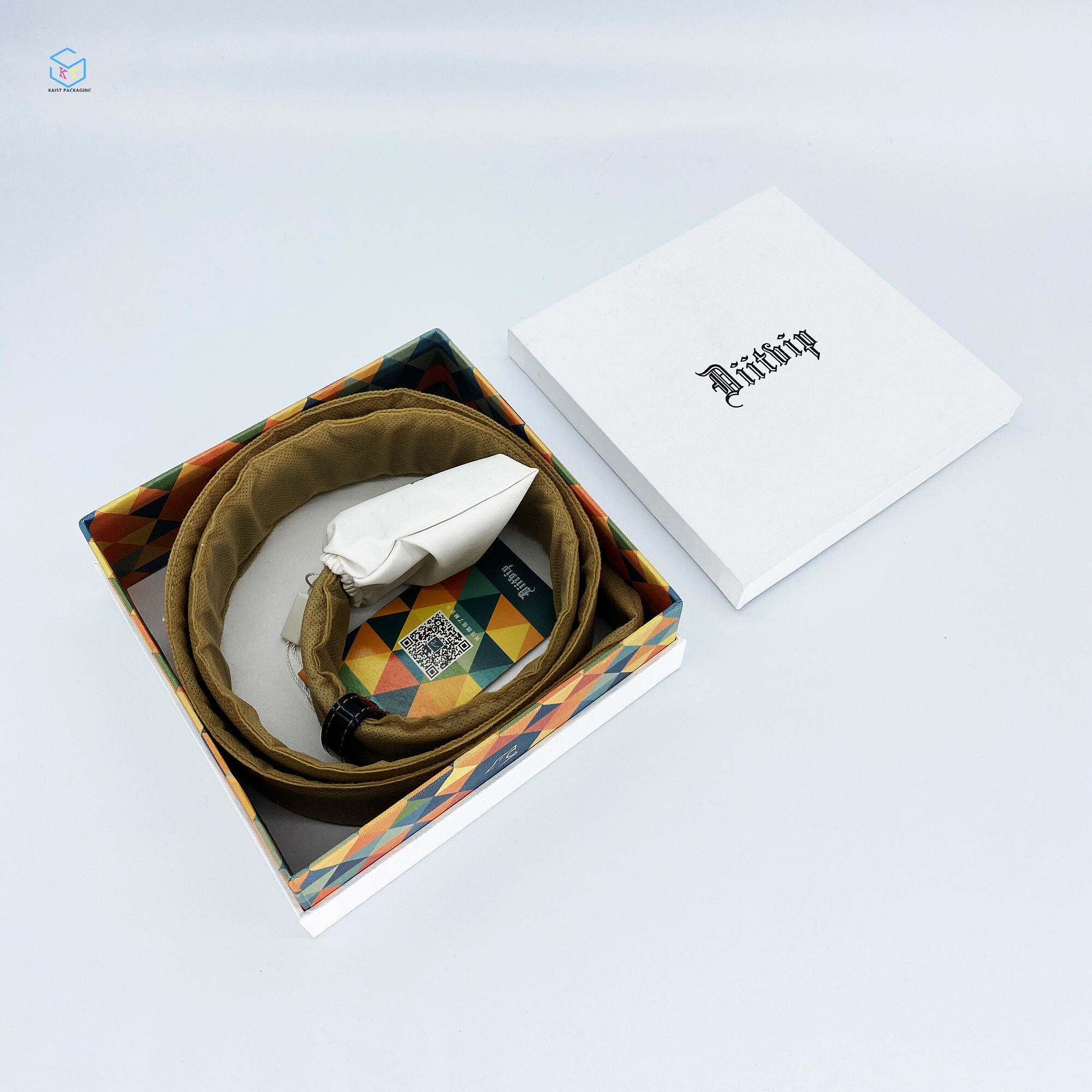 High-Quality White Cardboard Leather Belt Storage Box with Removable Lid - Custom Packaging Solutions