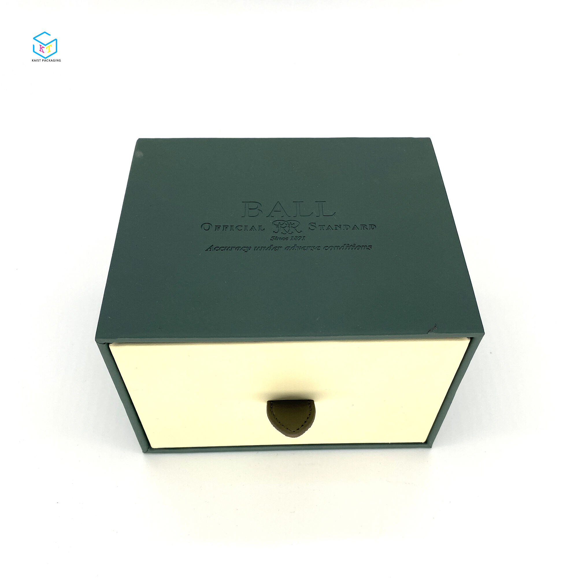 Custom Luxury Watch Packaging: Green PU Leather Cardboard Drawer Box Design