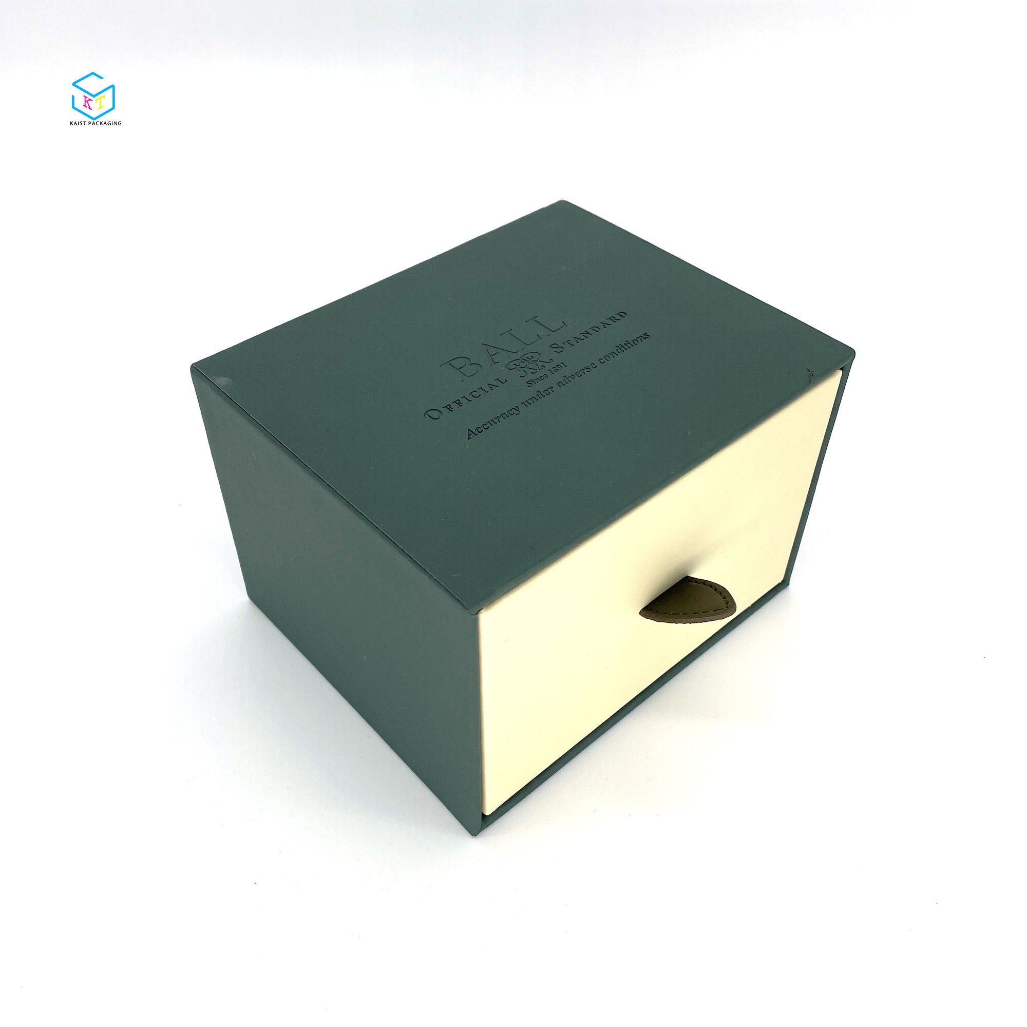 Custom Luxury Watch Packaging: Green PU Leather Cardboard Drawer Box Design