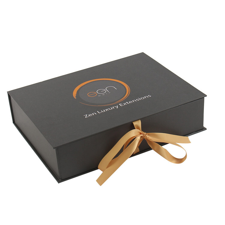 Custom Black Flat Fold Wig Paper Boxes with Satin & Logo Packaging