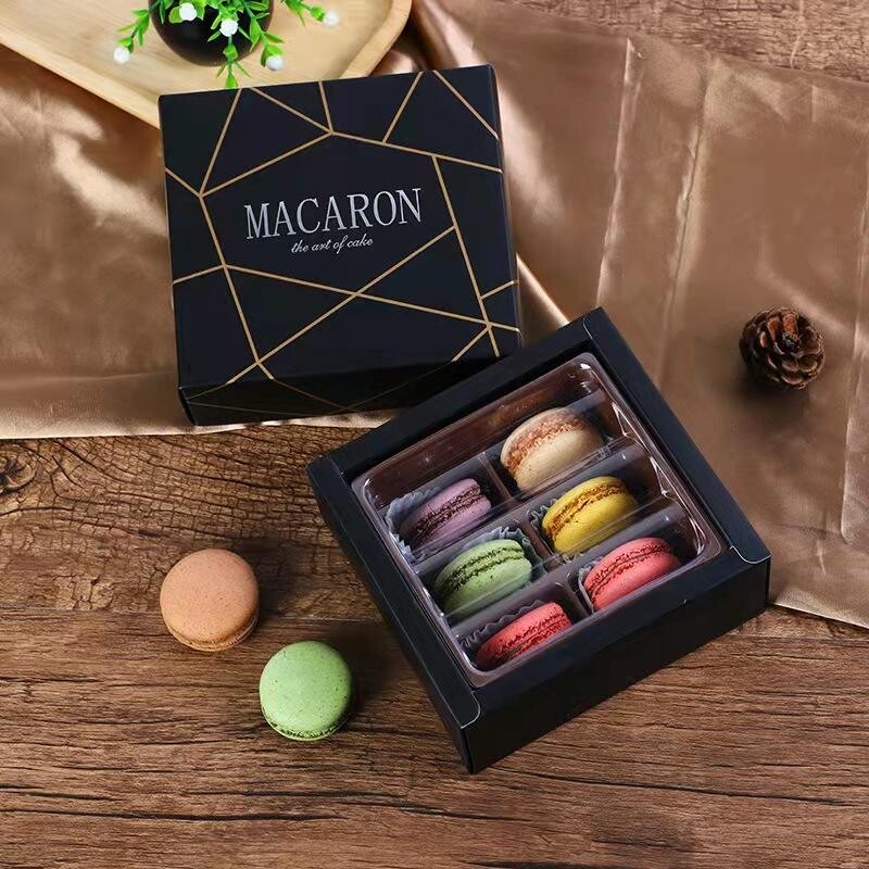  Wholesale Cheap Black Premium 4 Macarons Gift Packaging Box with Divider - Custom Corrugated Boxes