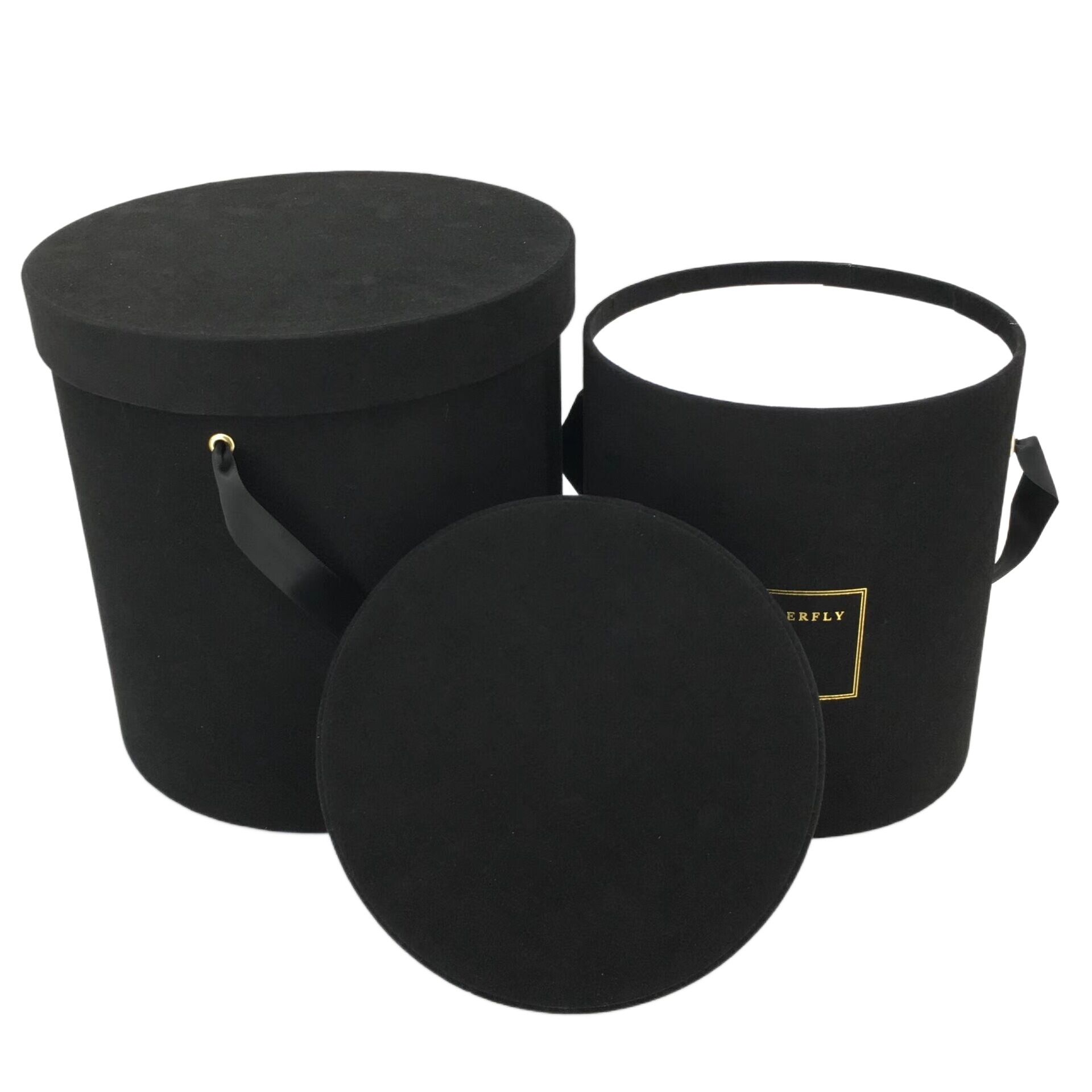Custom Black Velvet Round Boxes: Elegant 10 Forever Roses Preserved Flower Box with Handle