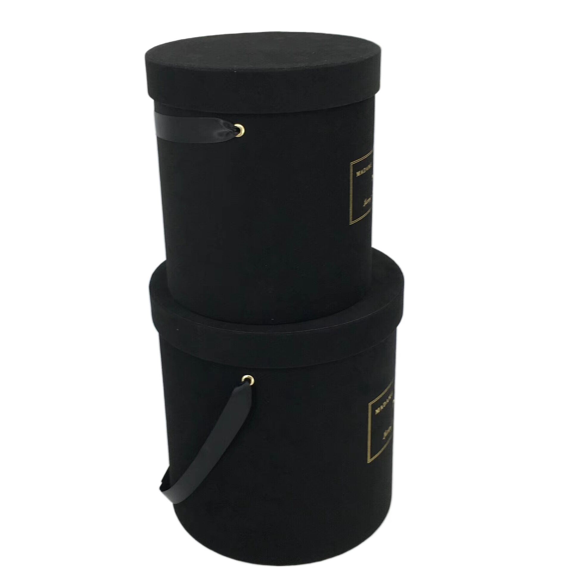 Custom Black Velvet Round Boxes: Elegant 10 Forever Roses Preserved Flower Box with Handle