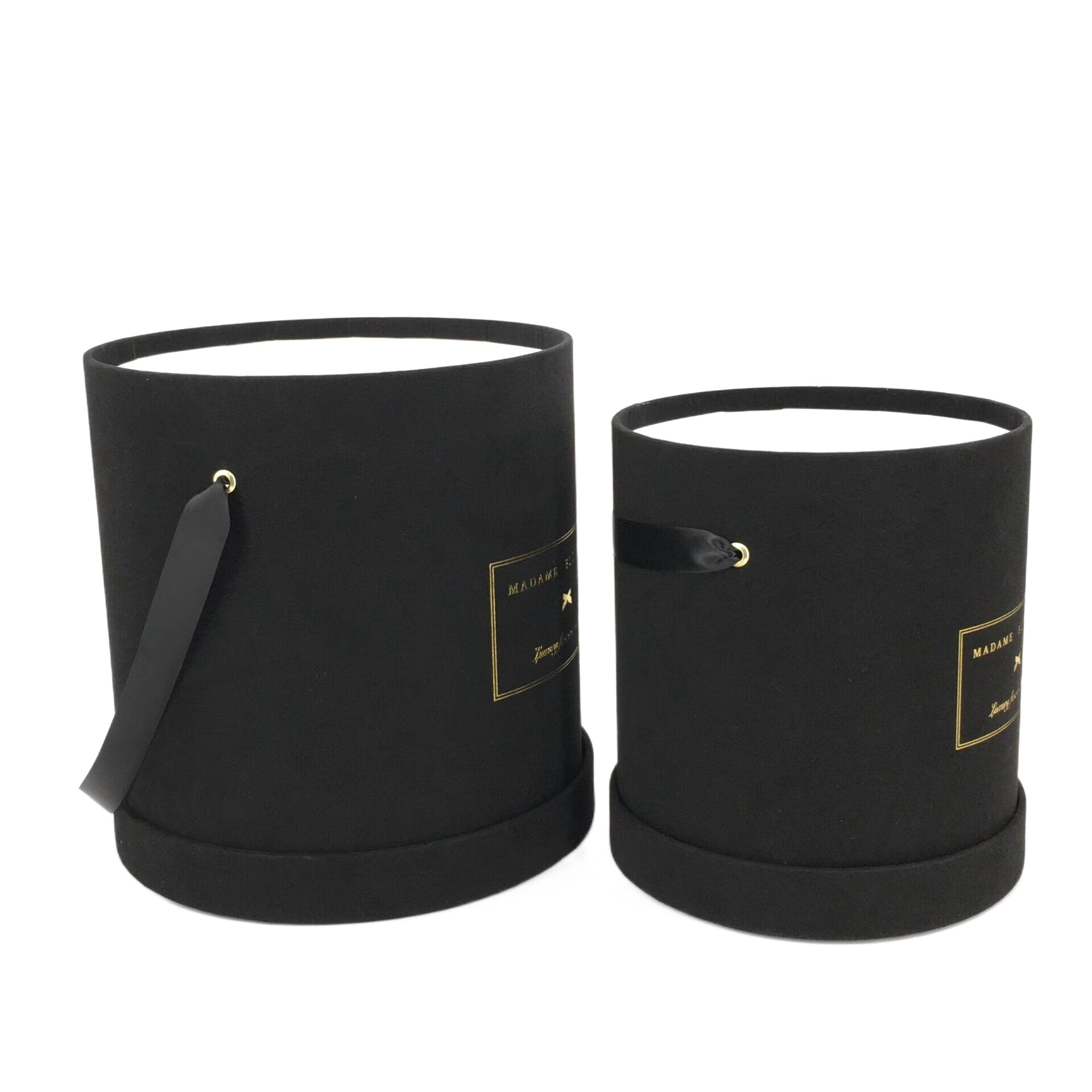 Custom Black Velvet Round Boxes: Elegant 10 Forever Roses Preserved Flower Box with Handle