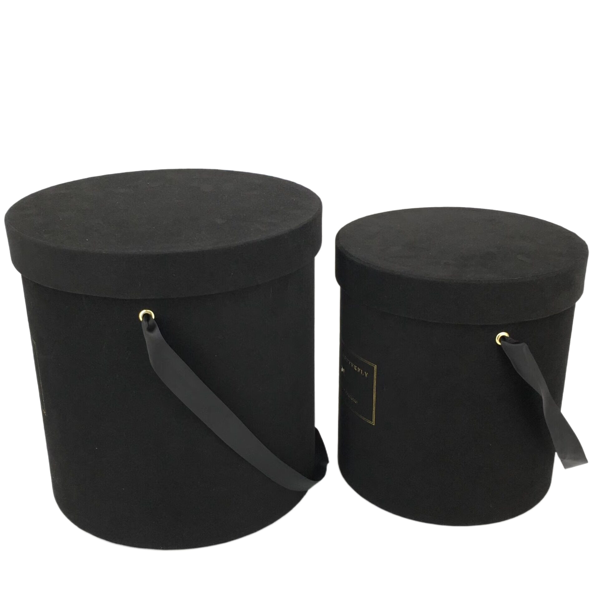 Custom Black Velvet Round Boxes: Elegant 10 Forever Roses Preserved Flower Box with Handle