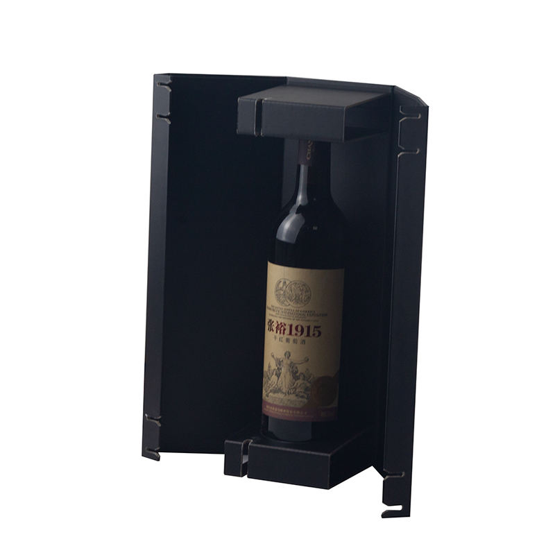 High-Quality Single Wine Gift Packaging: Elegant Black Paper Flat Fold Magnetic Box