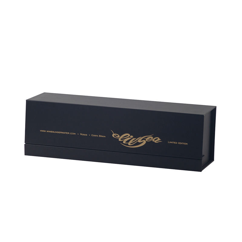 High-Quality Single Wine Gift Packaging: Elegant Black Paper Flat Fold Magnetic Box