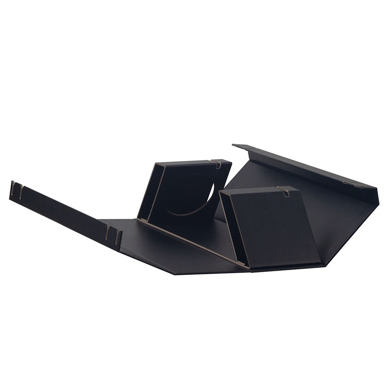 High-Quality Single Wine Gift Packaging: Elegant Black Paper Flat Fold Magnetic Box