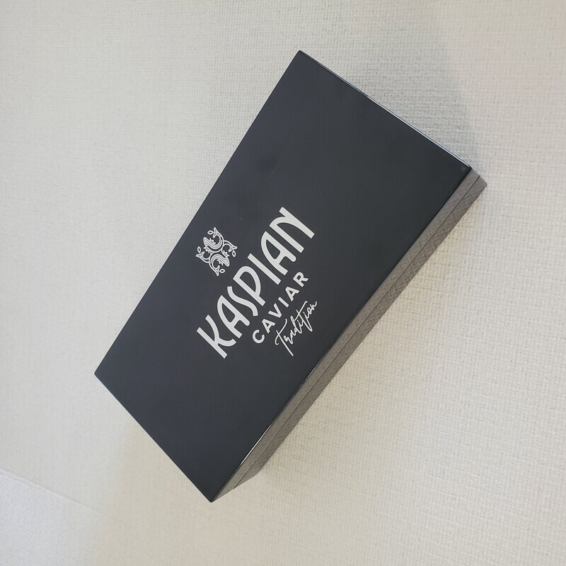 Custom Luxury Caviar Gift Packaging: Glossy Wood Box with Metal Logo